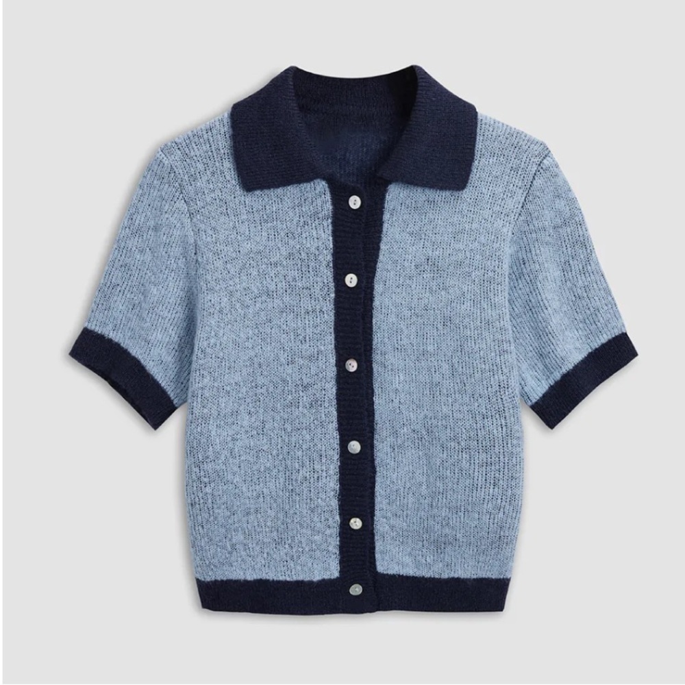 NWT Commense Retro Memory Collared Knit Top